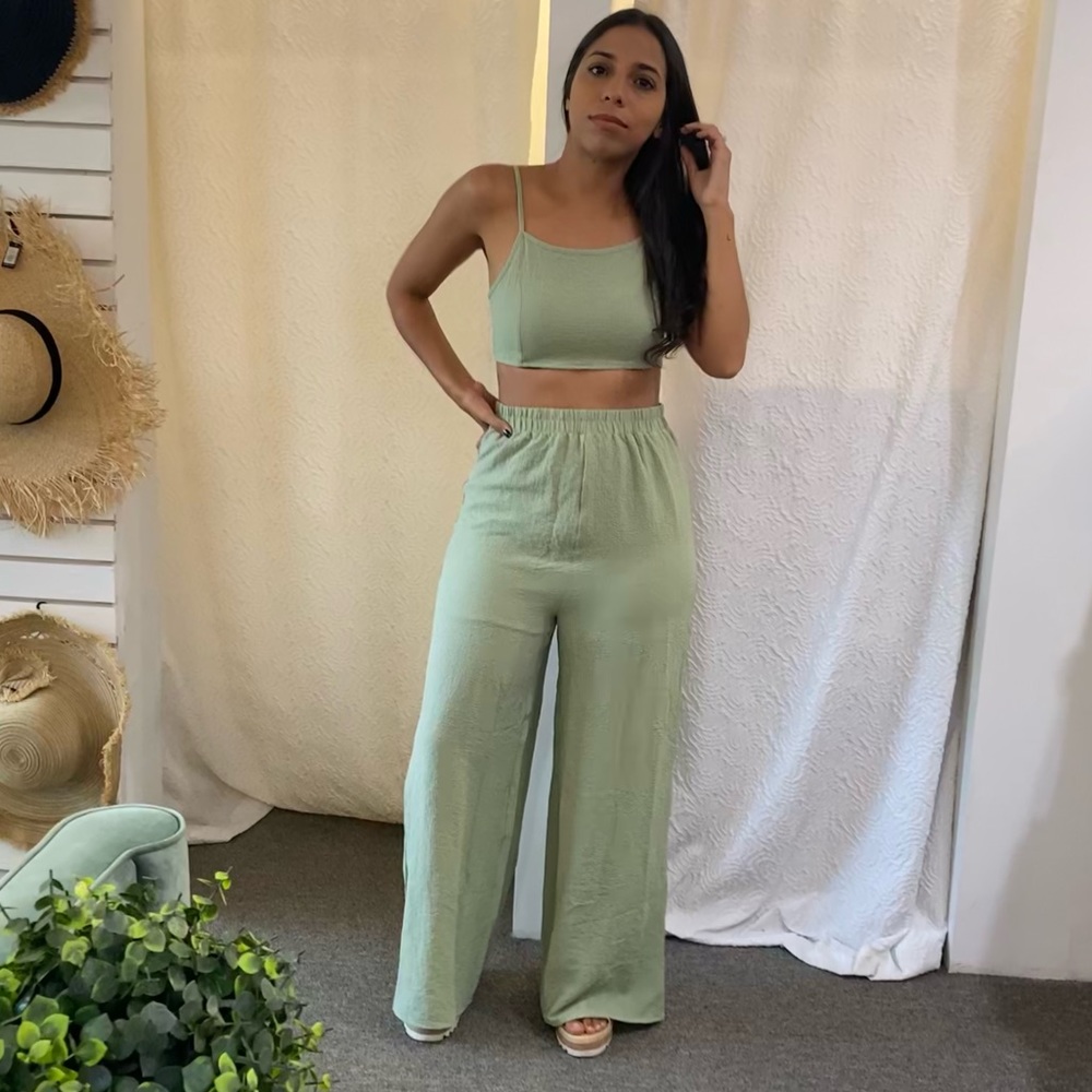Sage Crop and Pants Set